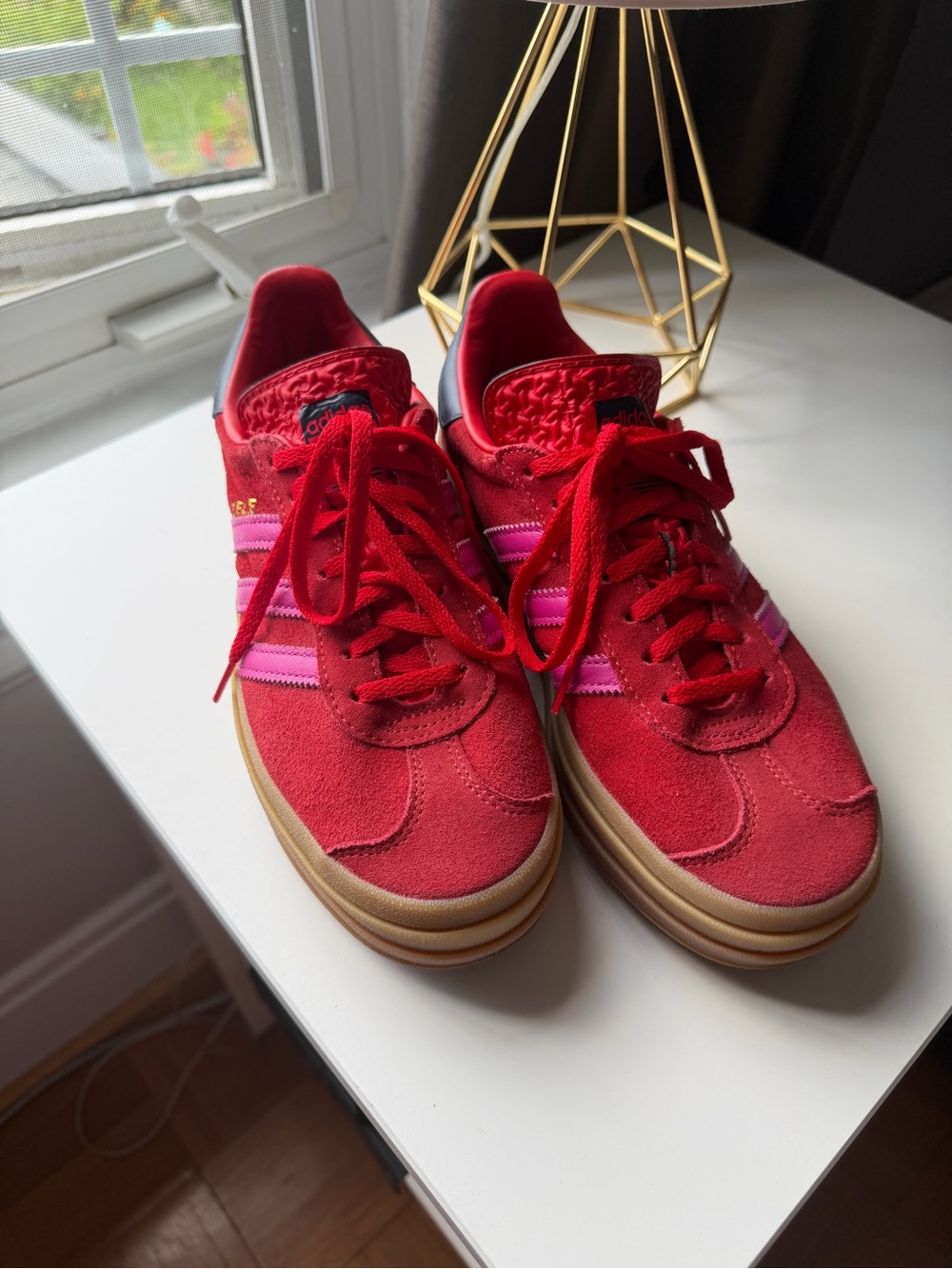 adidas Gazelle Bold Red Sneakers with Pink Stripes US 7
